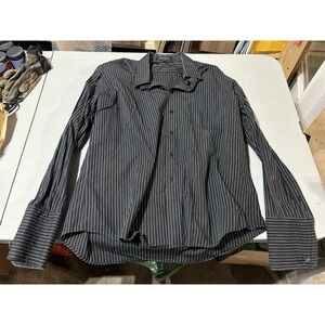 Playa Grande Shirt Mens XL Black Striped Long Sleeve Button Up Cotton W/cufflink